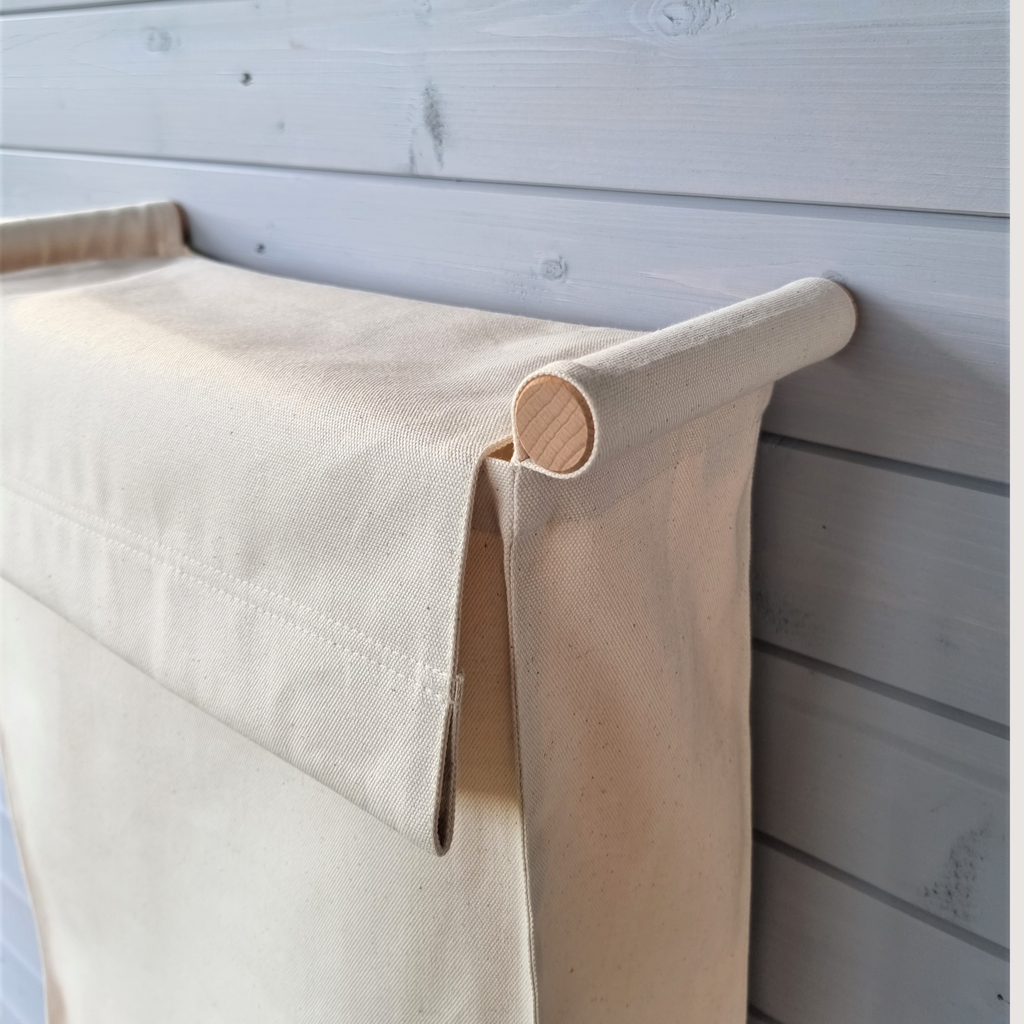 Wall Hanging Laundry Basket With Poles, With Lid - Cotton