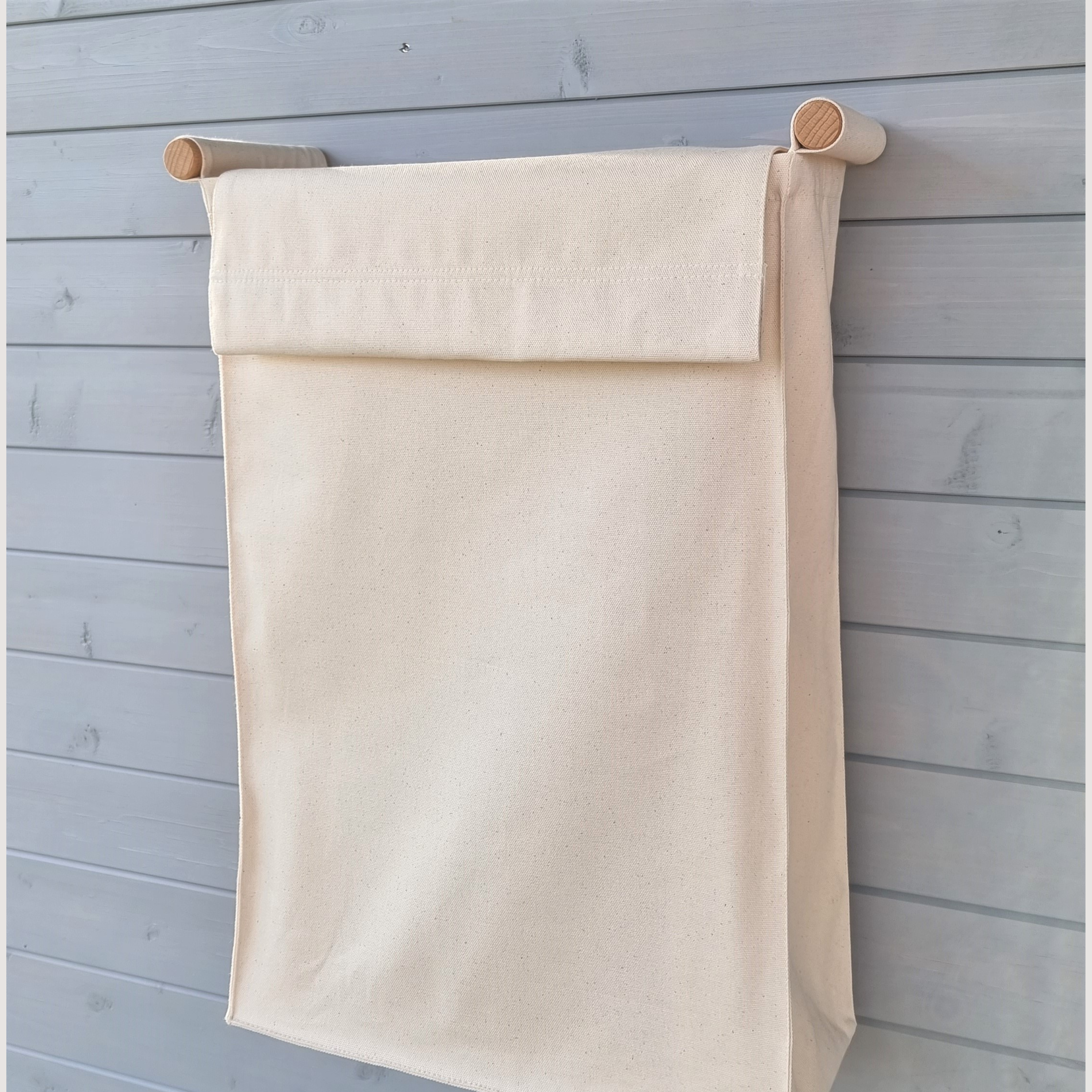 Wall Hanging Laundry Basket With Poles, With Lid - Cotton