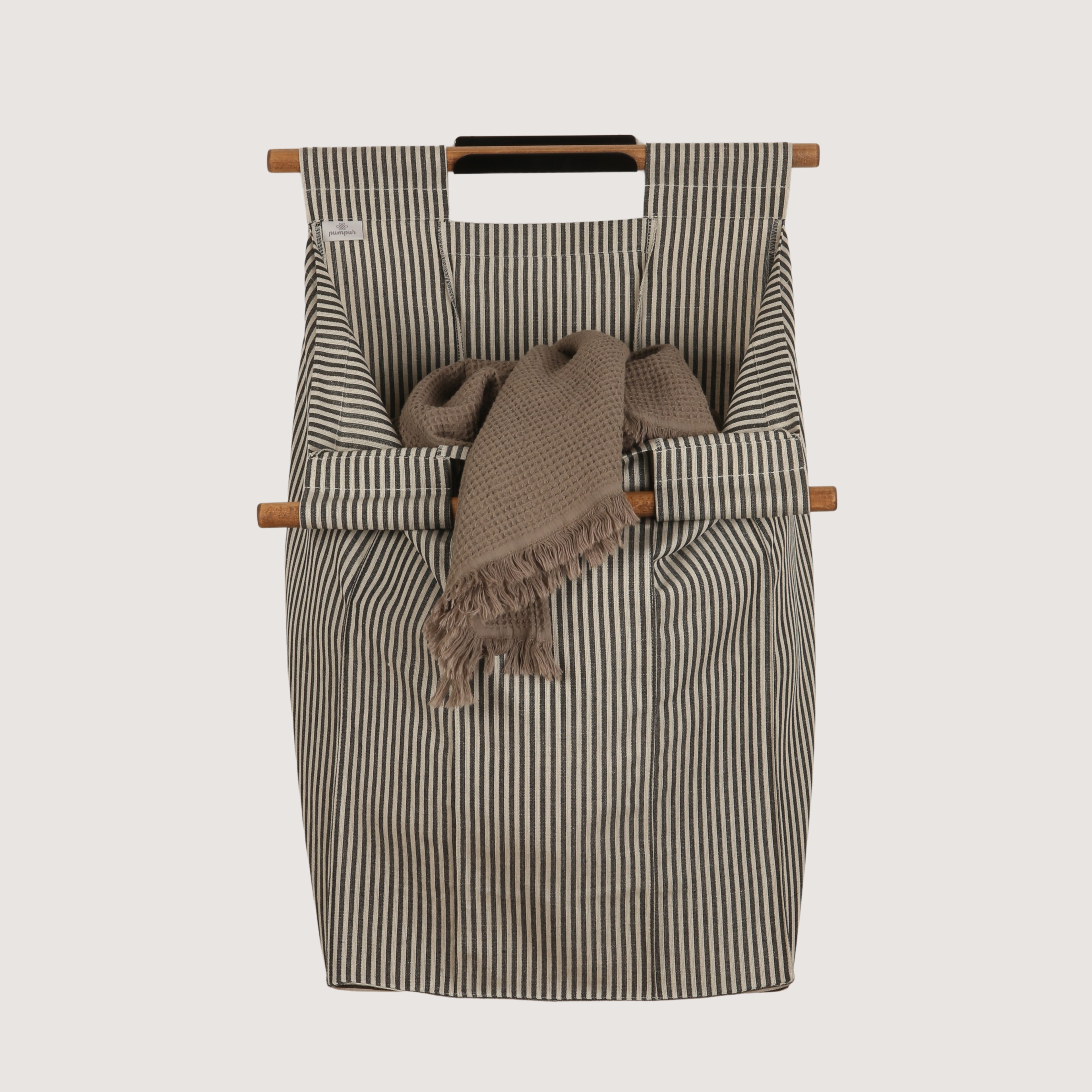 Wall Hanging Laundry Basket -  Linen Striped