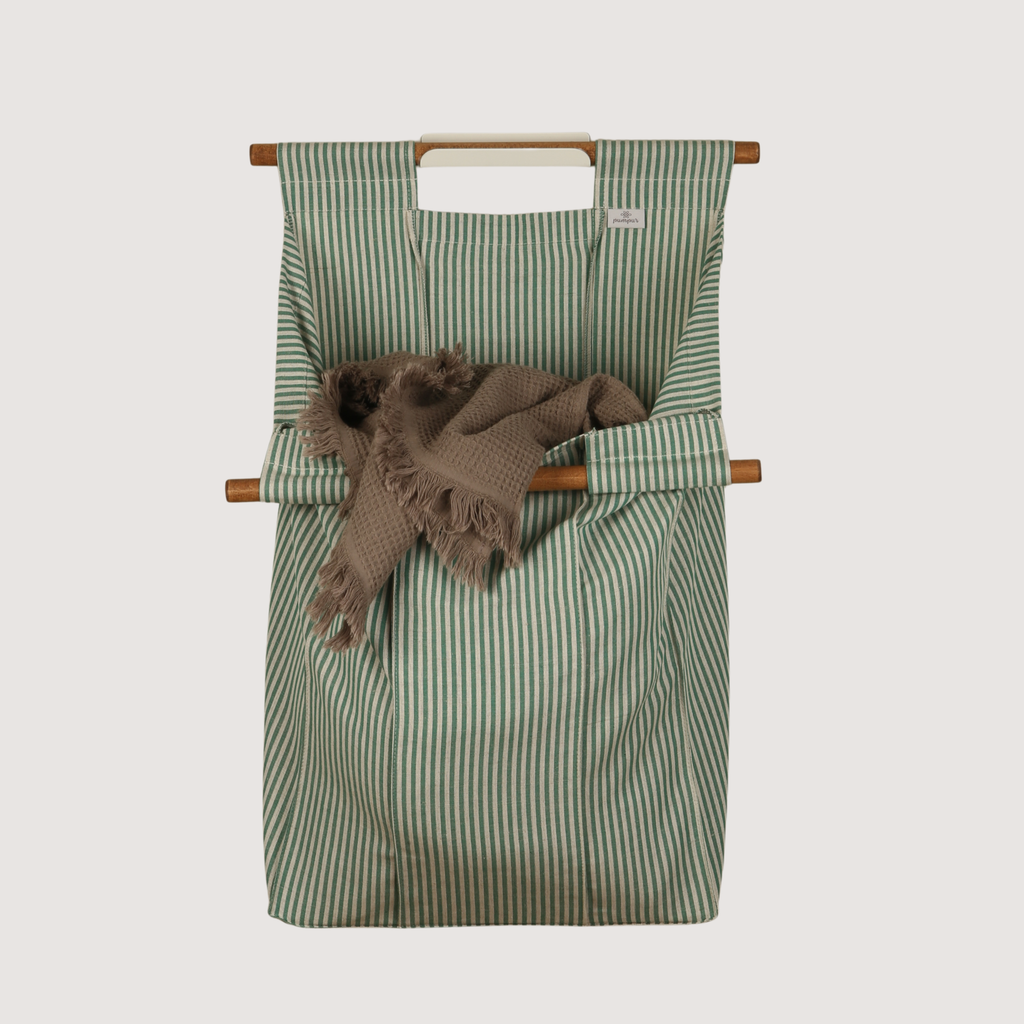 Wall Hanging Laundry Basket -  Linen Striped