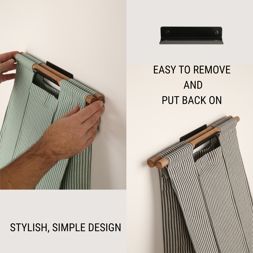 Wall Hanging Laundry Basket -  Linen Striped