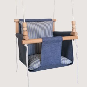 Baby kids swing with wooden frame and cozy soft pillows for playroom