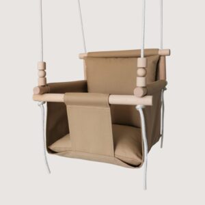 Outdoor garden swing for toddlers with soft cotton pillows and beech wood frame