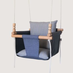 Waterproof baby swing with linen striped pillows