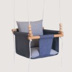 Hanging swing for kids and babies with wooden frame